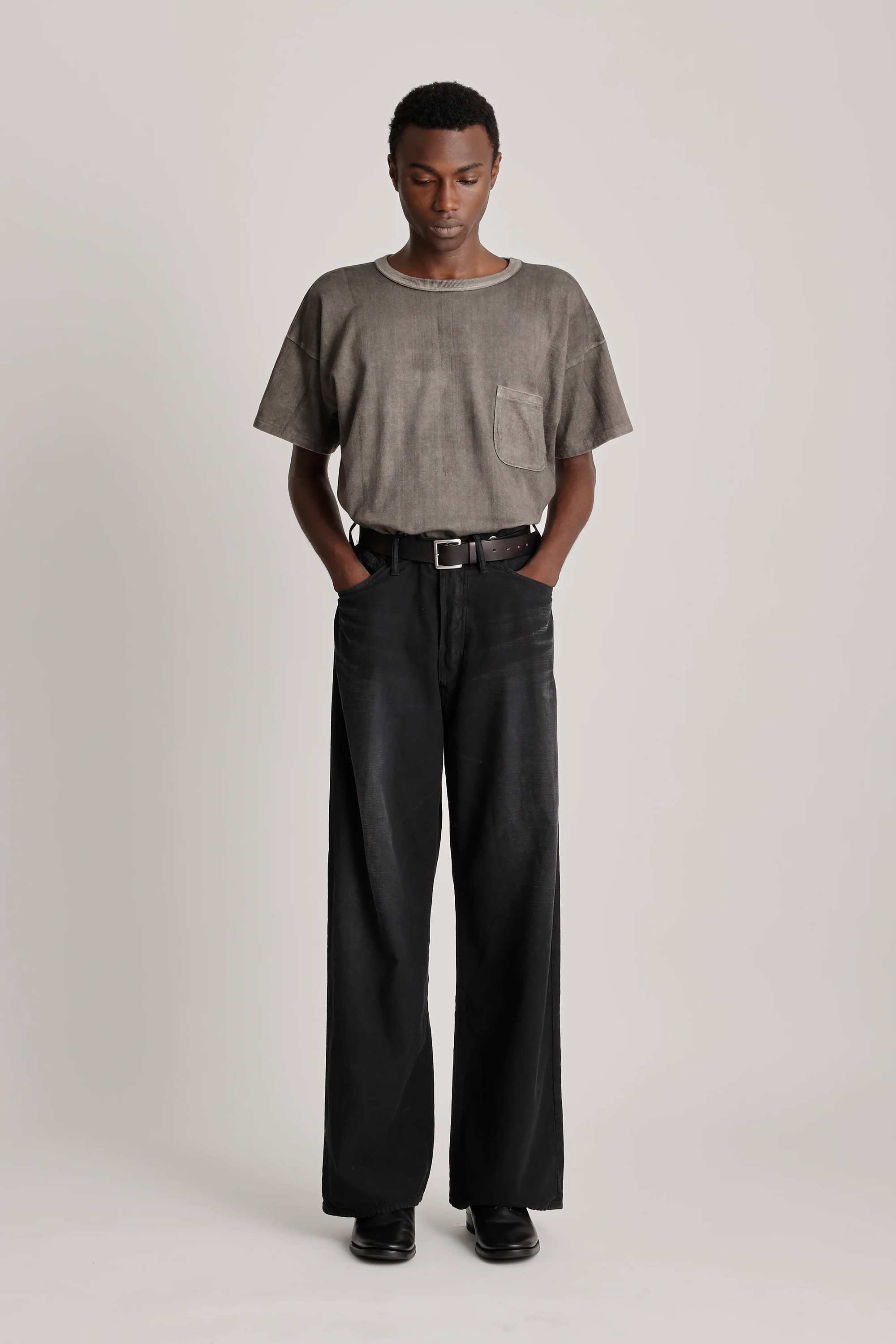 Lot.209 Buckle-Backed Trousers Damaged Sumi Dyed Black_1
