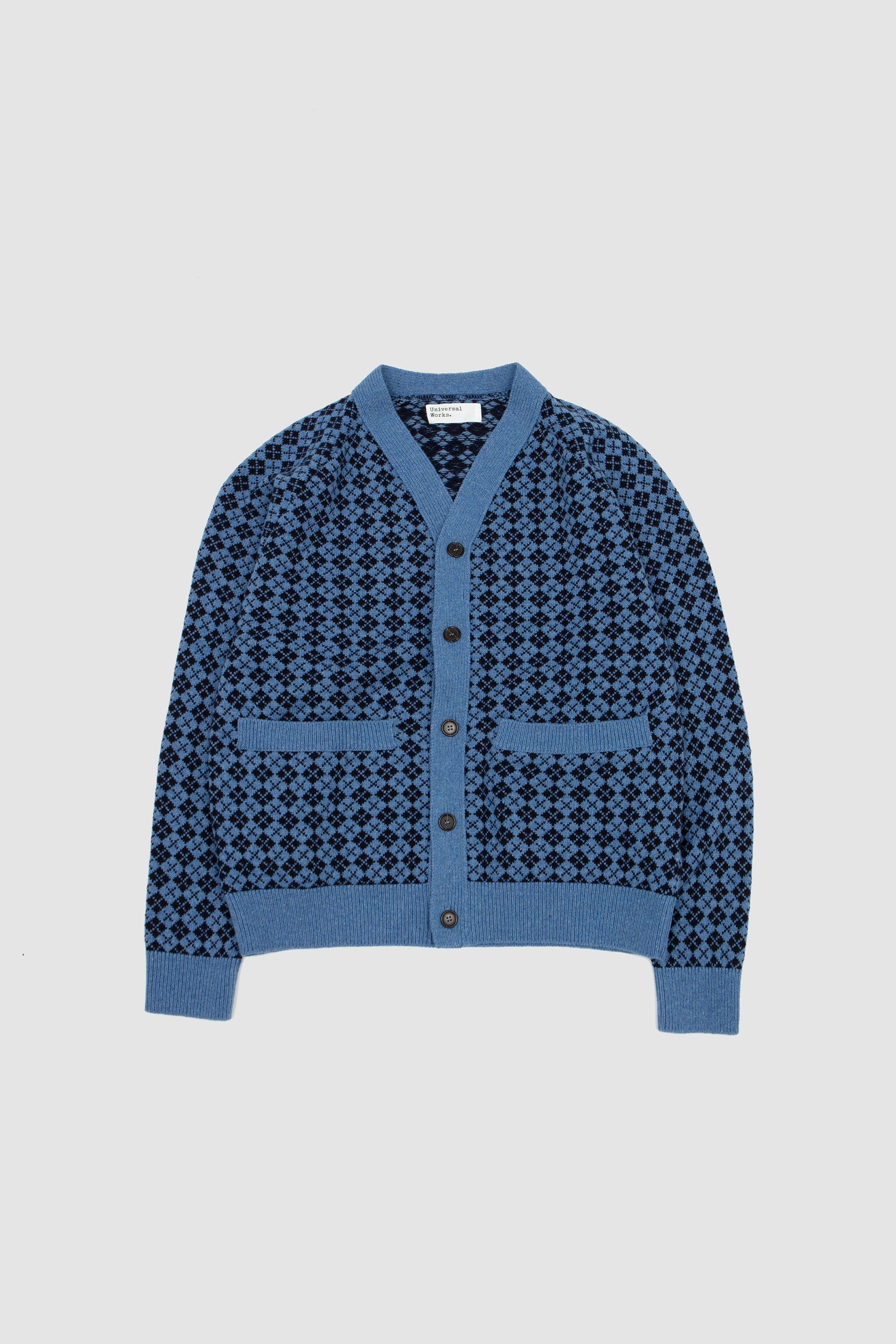 Allan Cardigan Plain Knit Argyll Pale Blue/ Navy_1