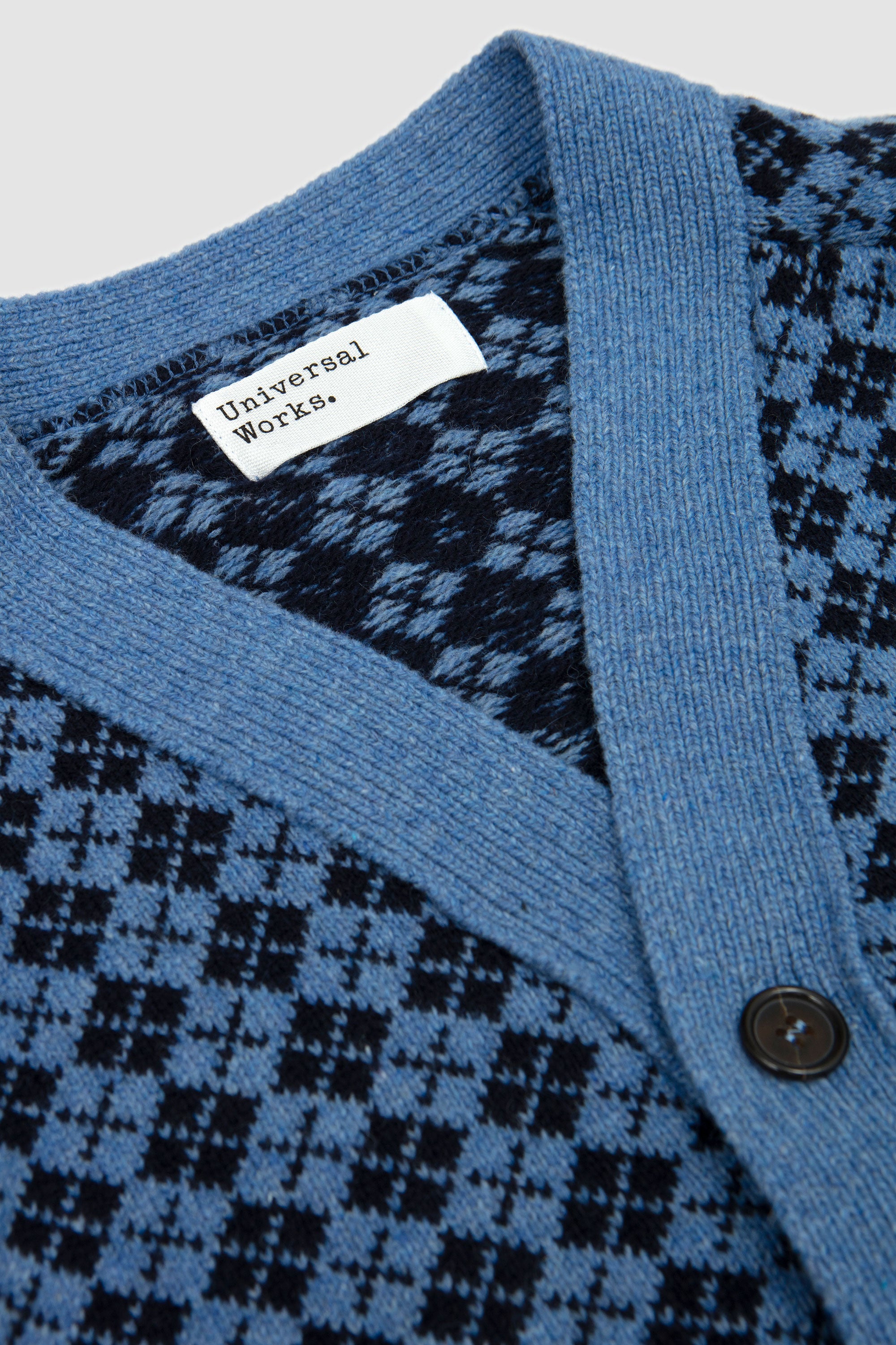 Allan Cardigan Plain Knit Argyll Pale Blue/ Navy