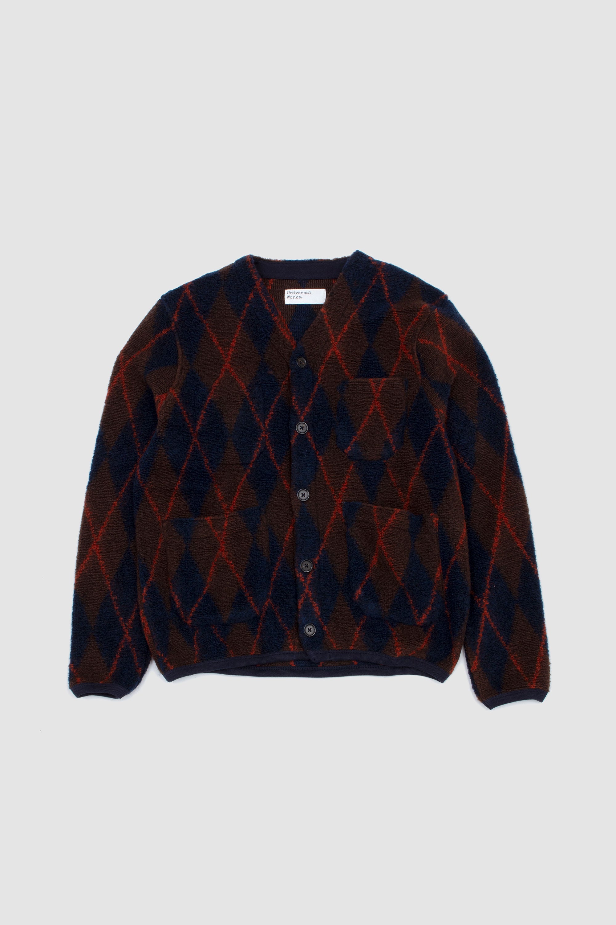 Argyll Fleece Cardigan Brown/ Navy