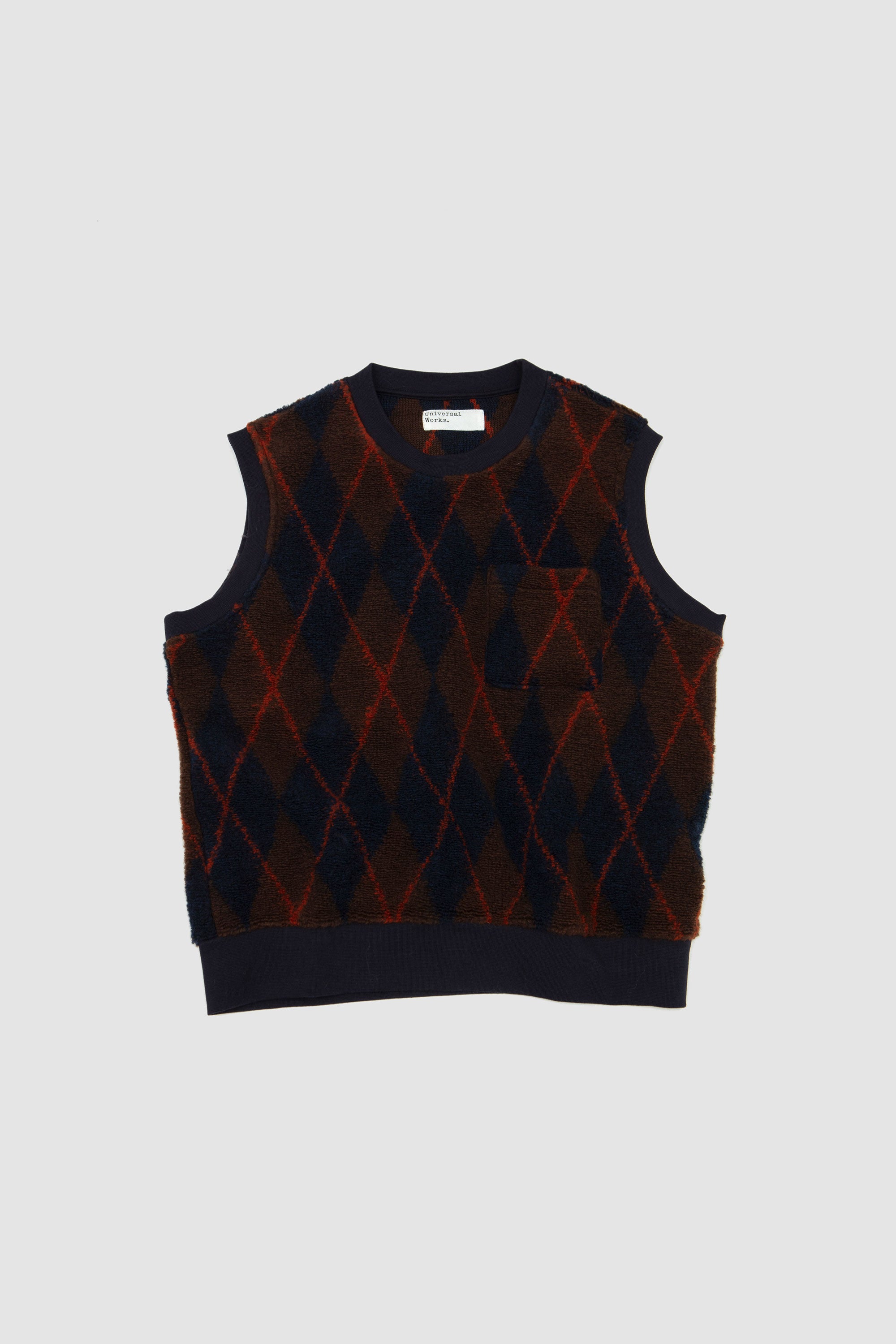 Argyll Fleece Sleeveless Crew Brown/ Navy