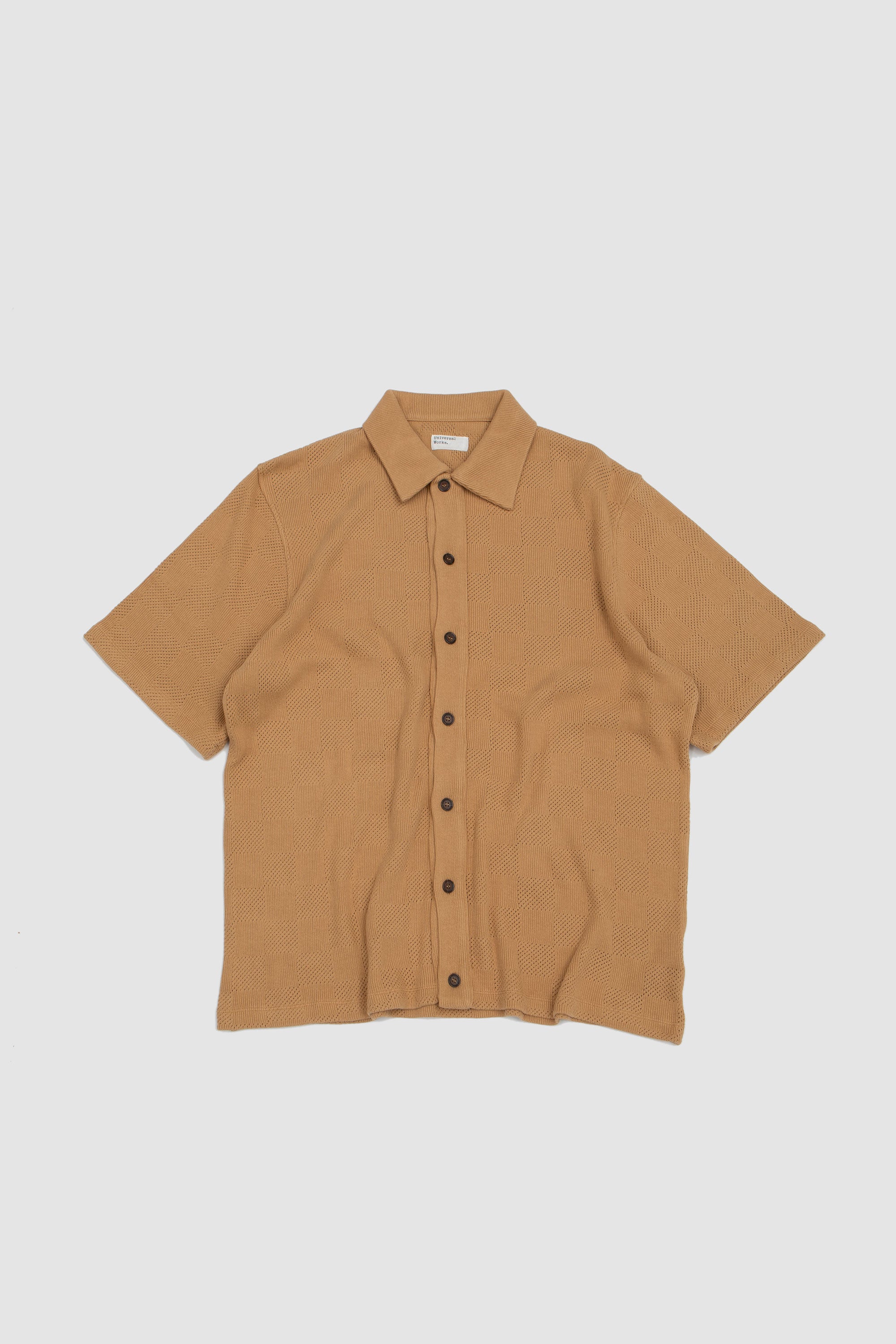 Button Through Polo Fantasy Checkerboard Sand