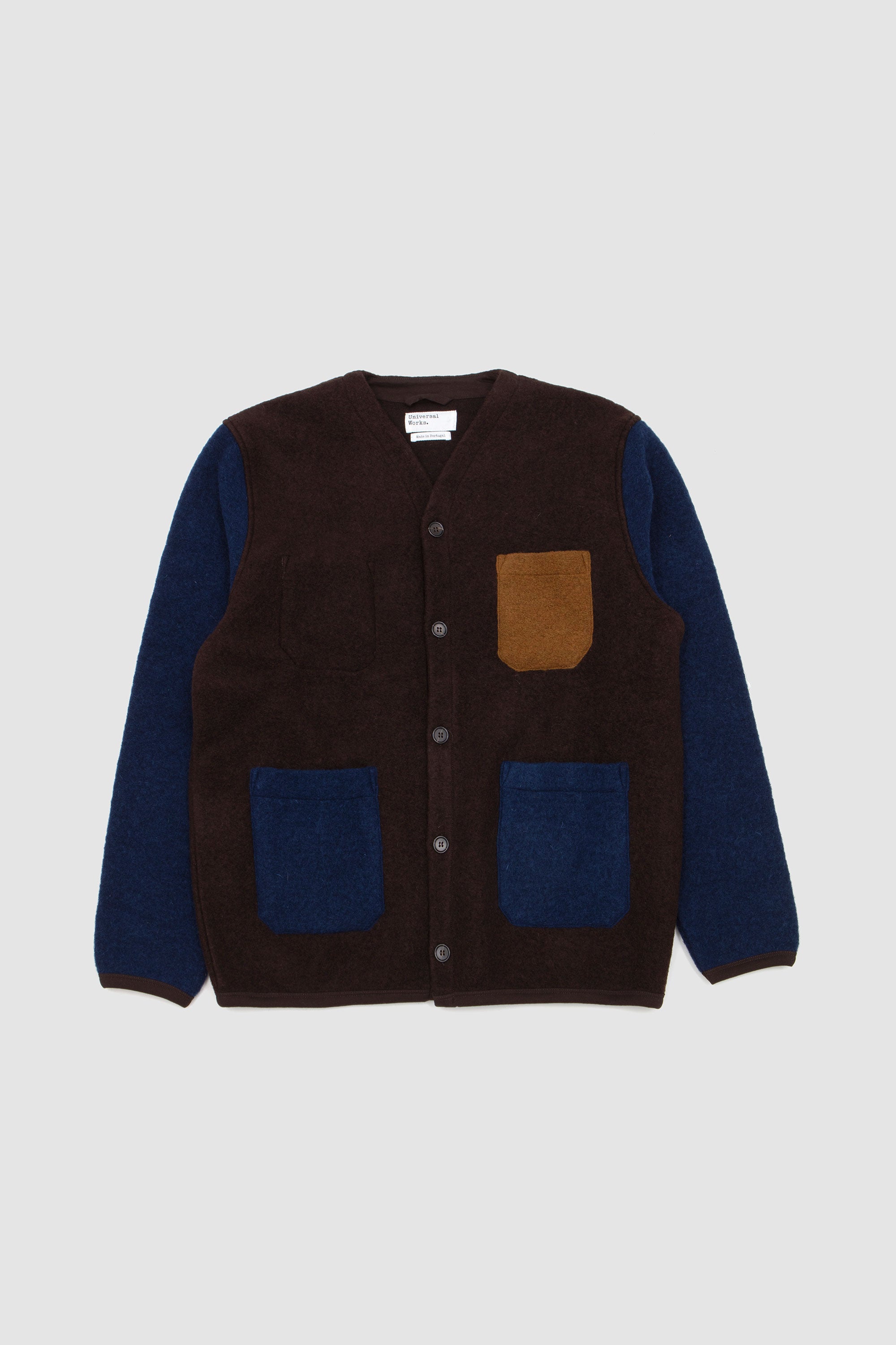 Cardigan Wool Fleece Brown/ Indigo