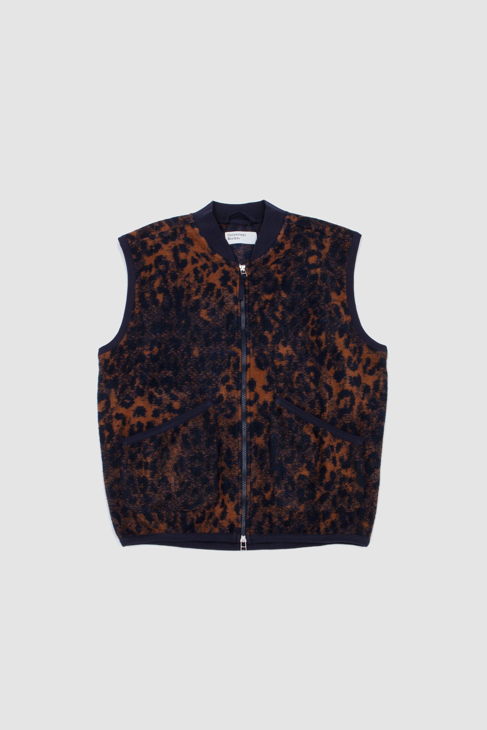 Night Leopard Zip Waistcoat Dark Navy/ Brown_1