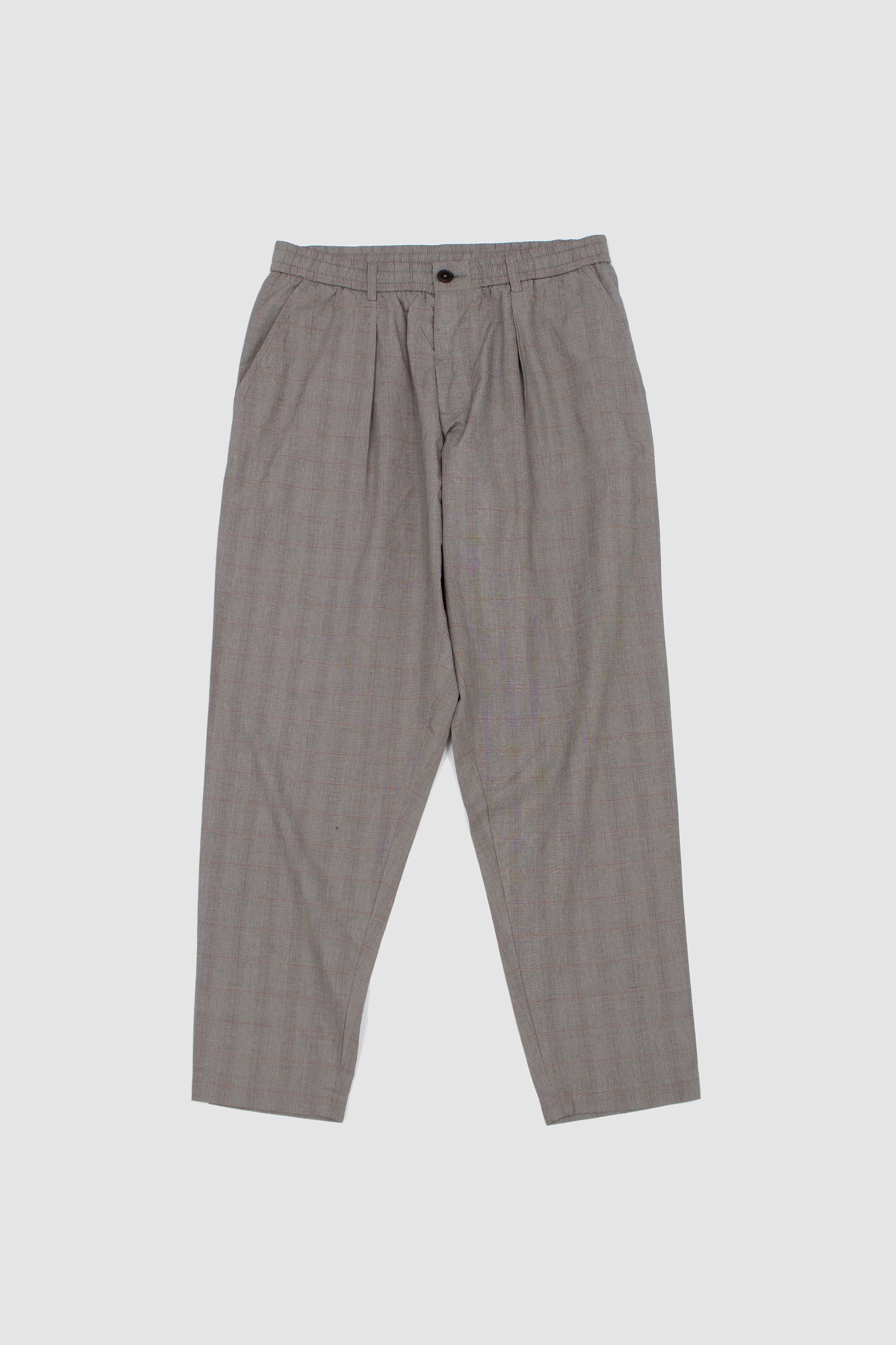 Pleated Track Pant Wales Glen Check Grey Brown