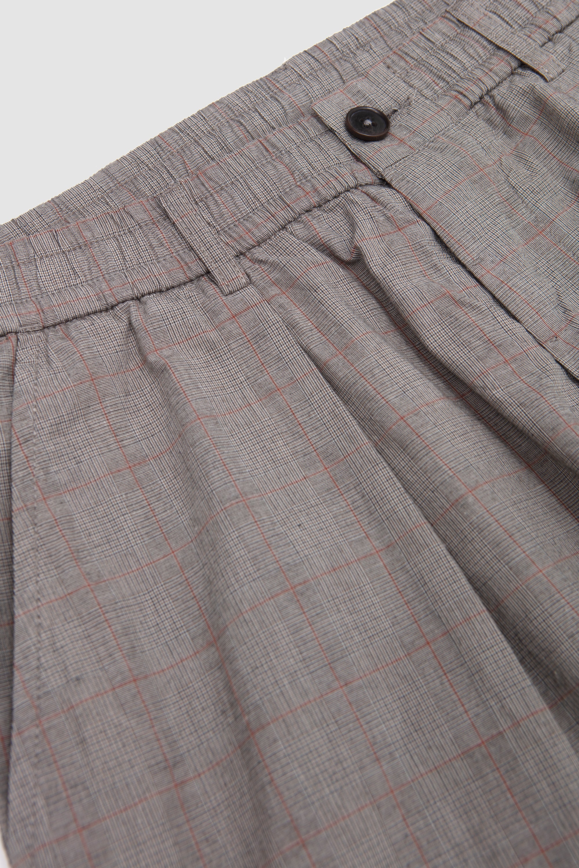 Pleated Track Pant Wales Glen Check Grey Brown