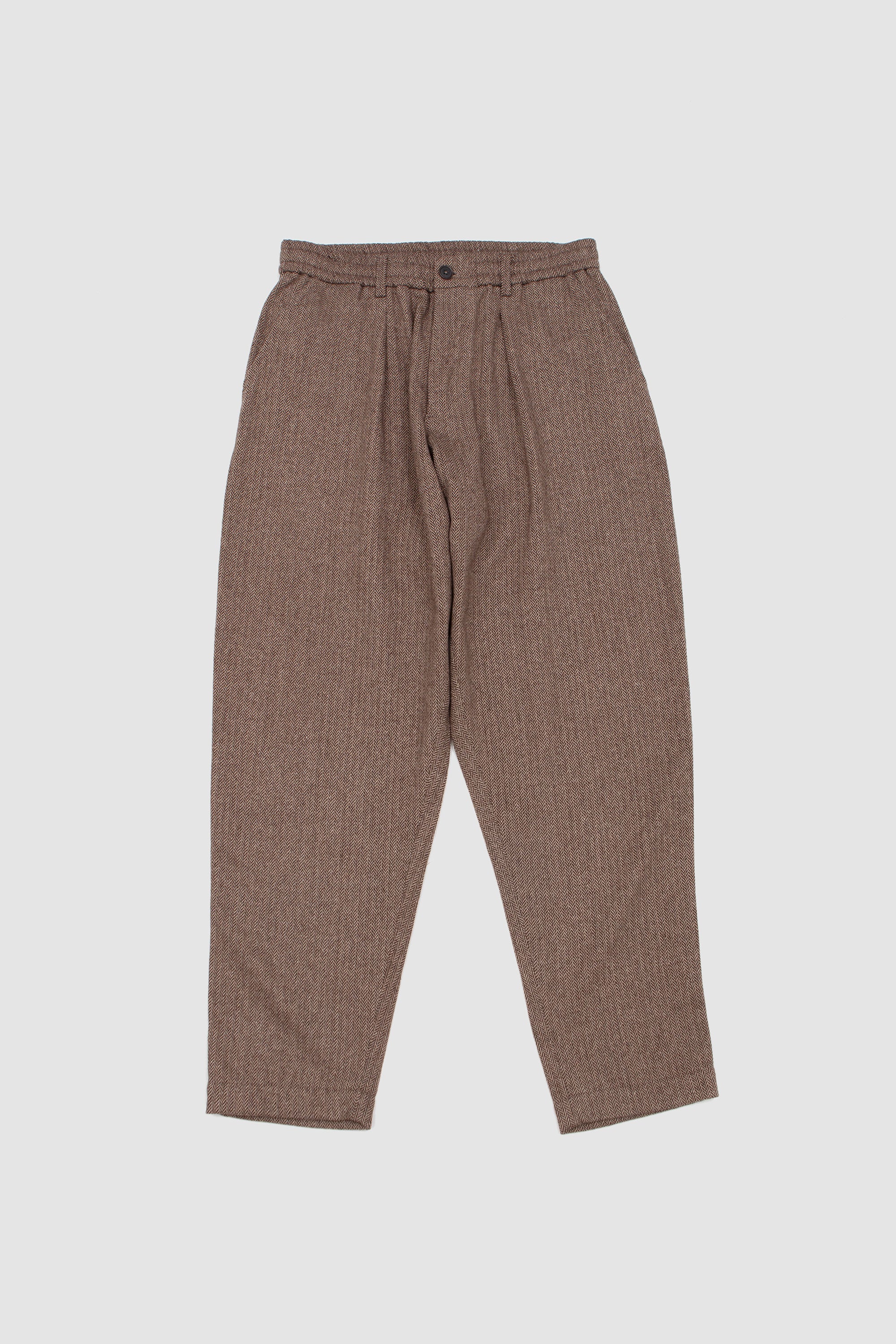 Pleated Track Pant Wool Herringbone Brown