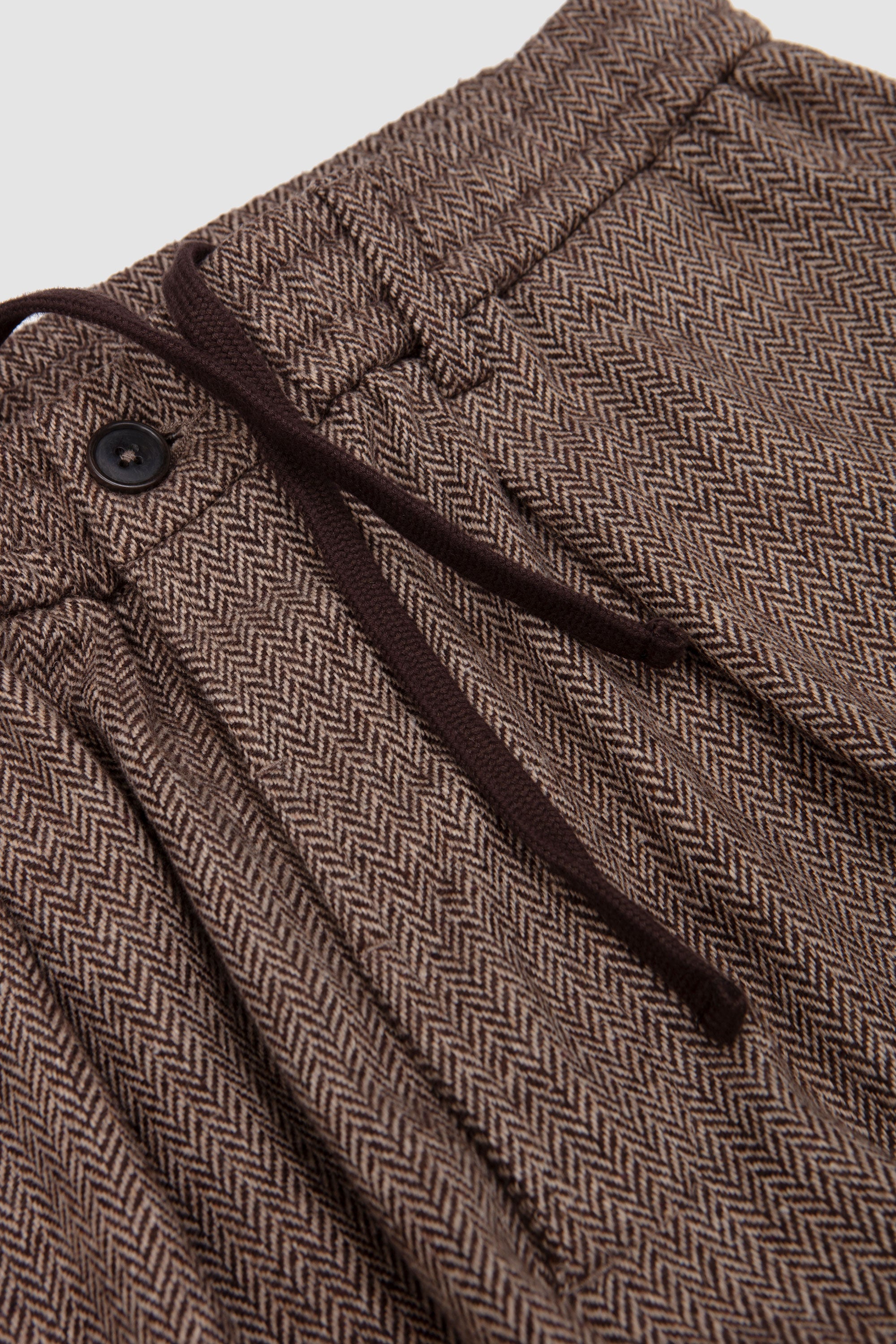 Pleated Track Pant Wool Herringbone Brown_2