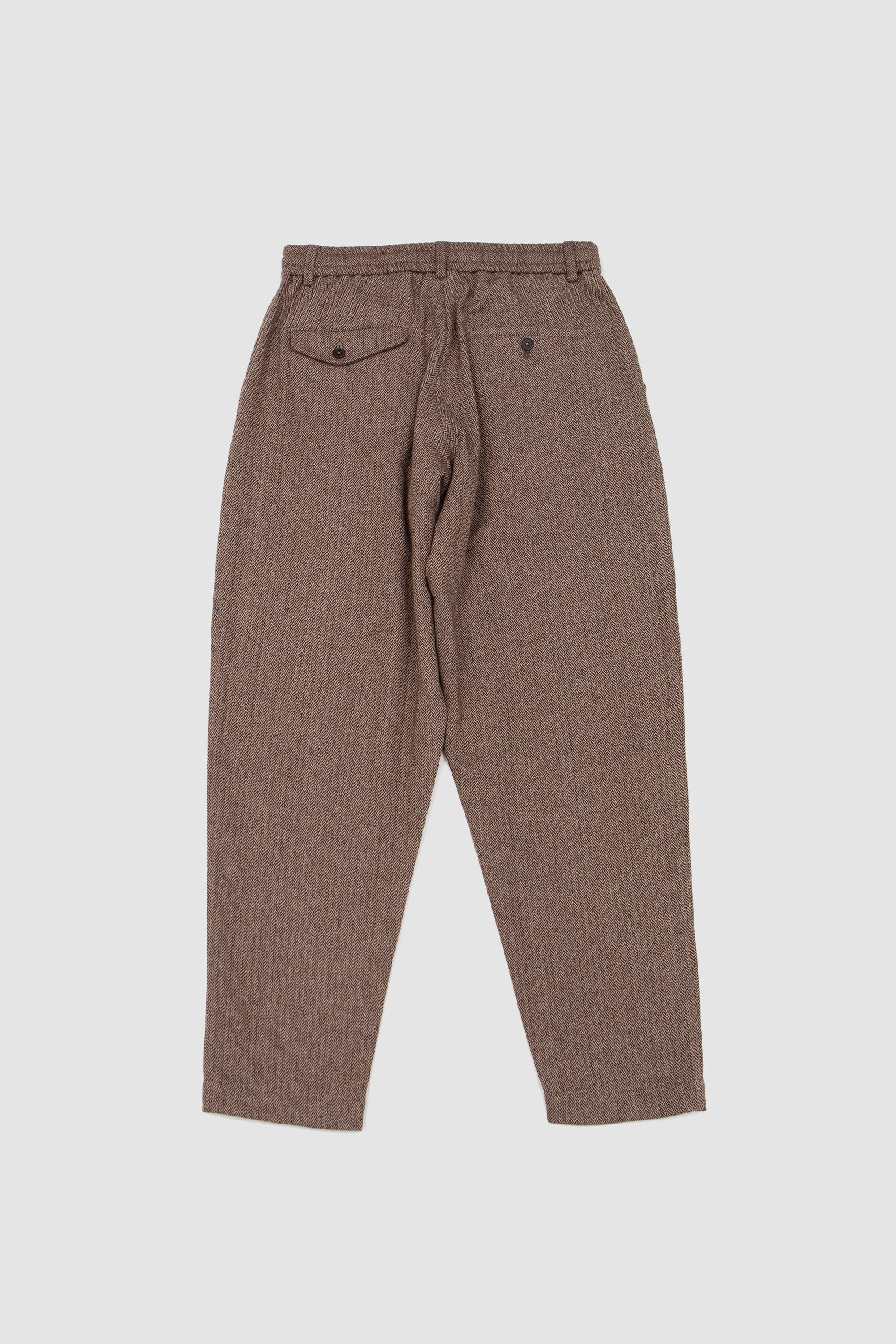 Pleated Track Pant Wool Herringbone Brown_3