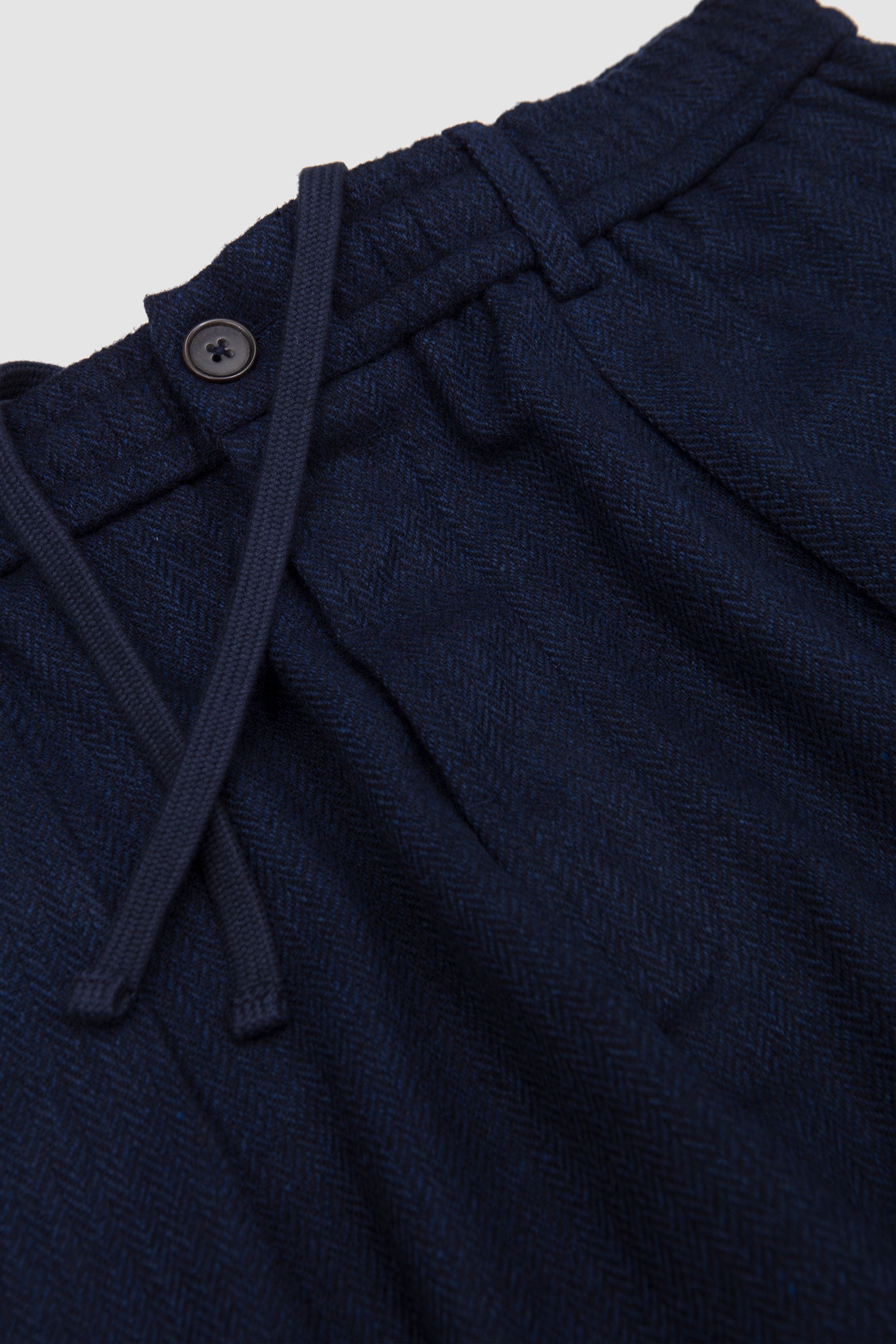 Pleated Track Pant Wool Herringbone Navy_2