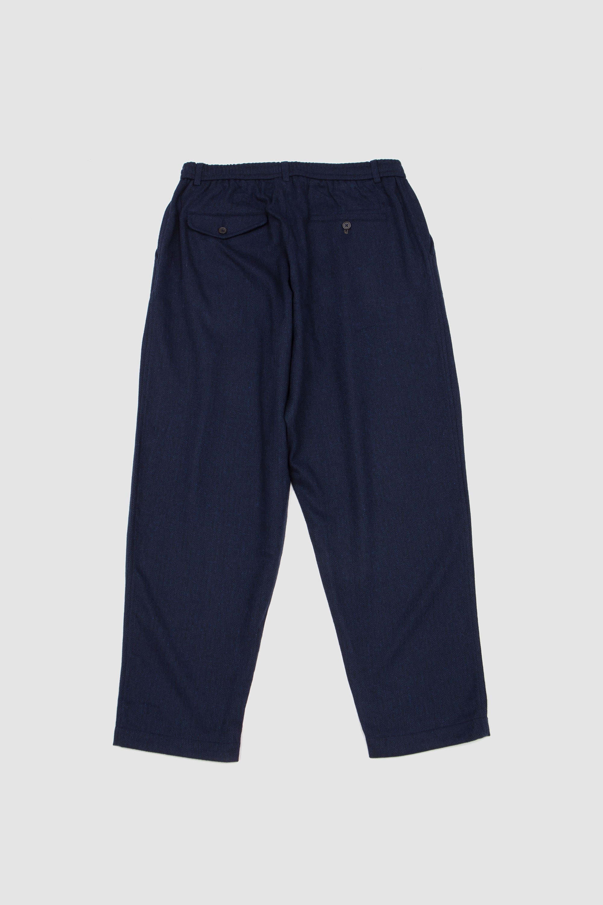 Pleated Track Pant Wool Herringbone Navy_4