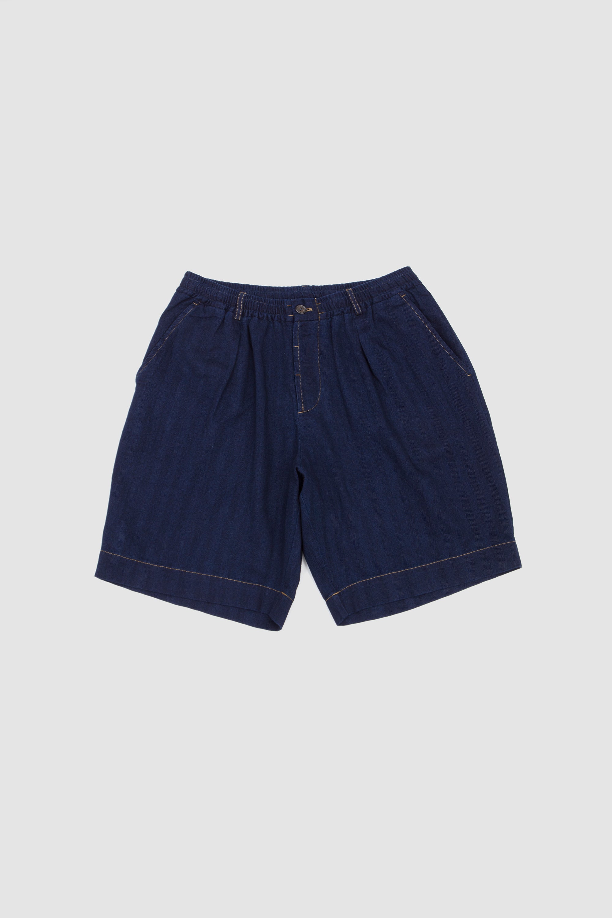 Pleated Track Short Herringbone Rec. Cotton Indigo