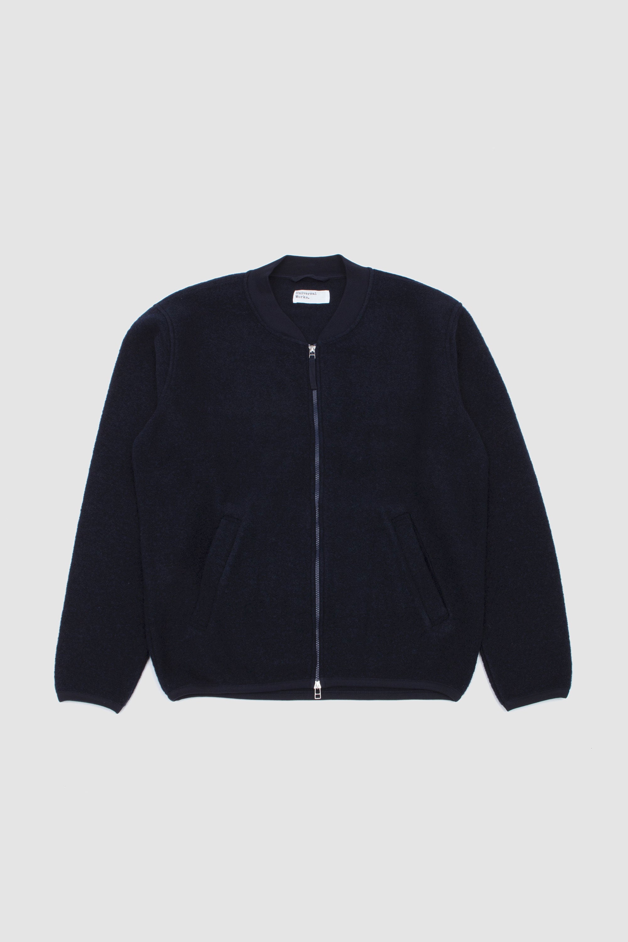 Wool Fleece Zip Bomber Navy