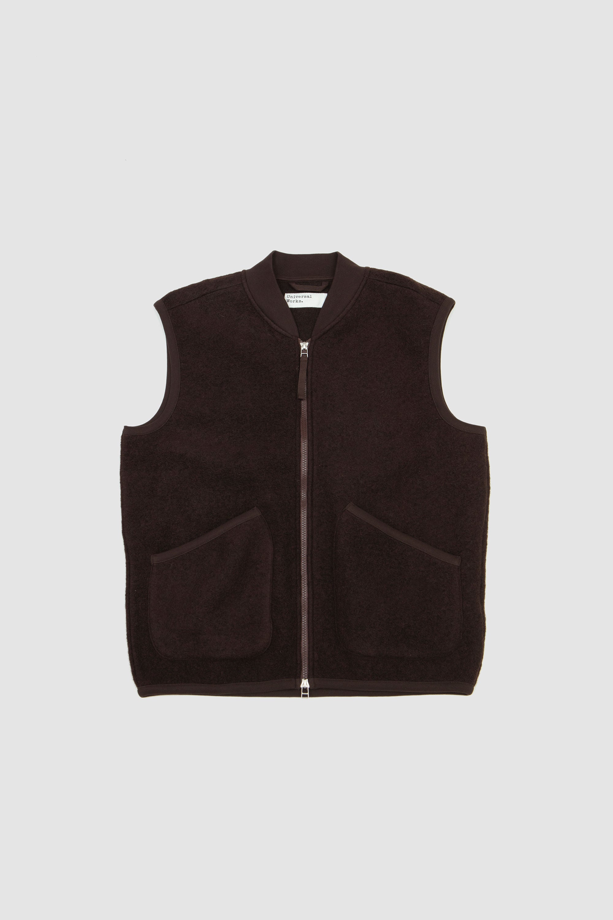 Wool Fleece Zip Waistcoat Brown