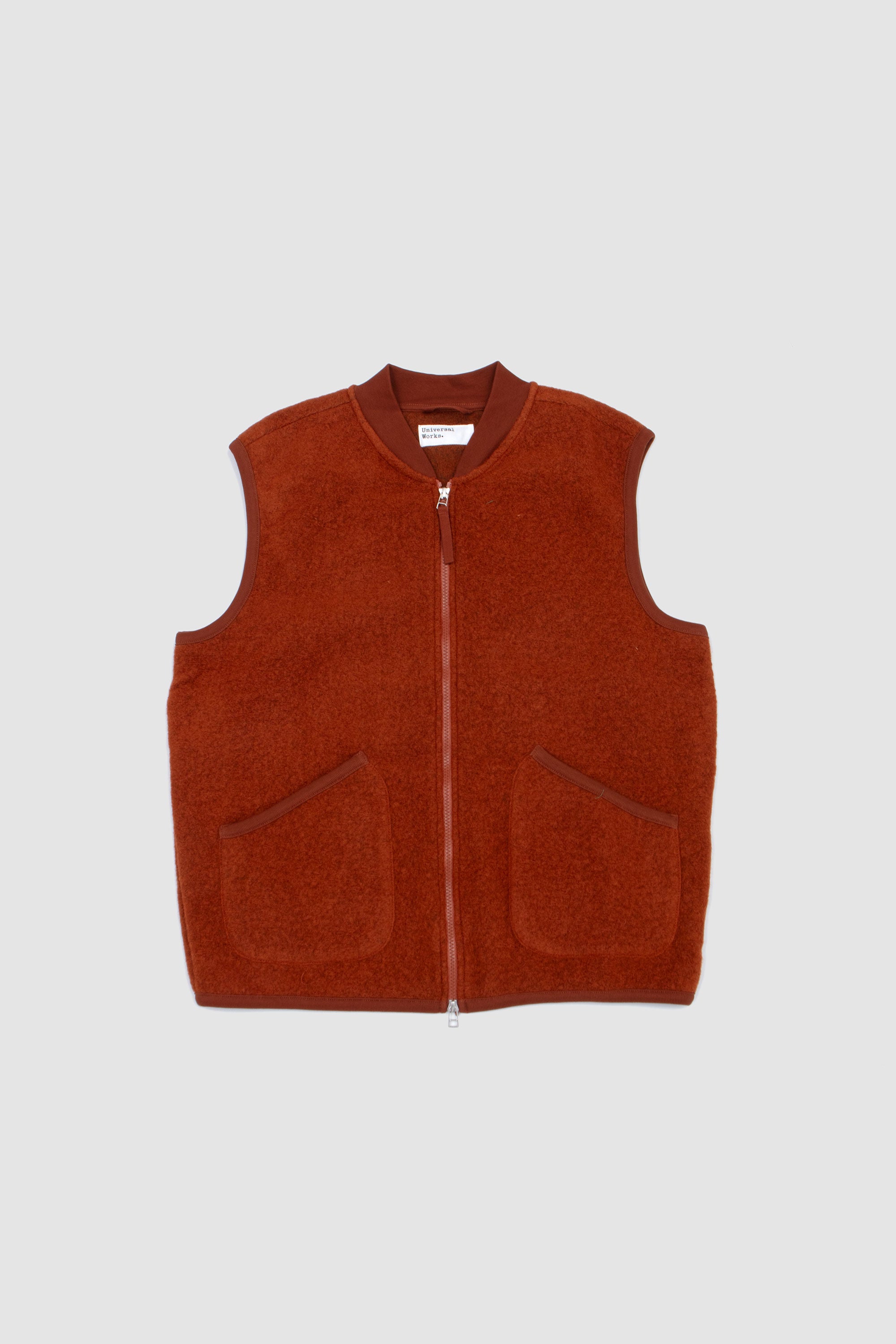 Wool Fleece Zip Waistcoat Rust_1