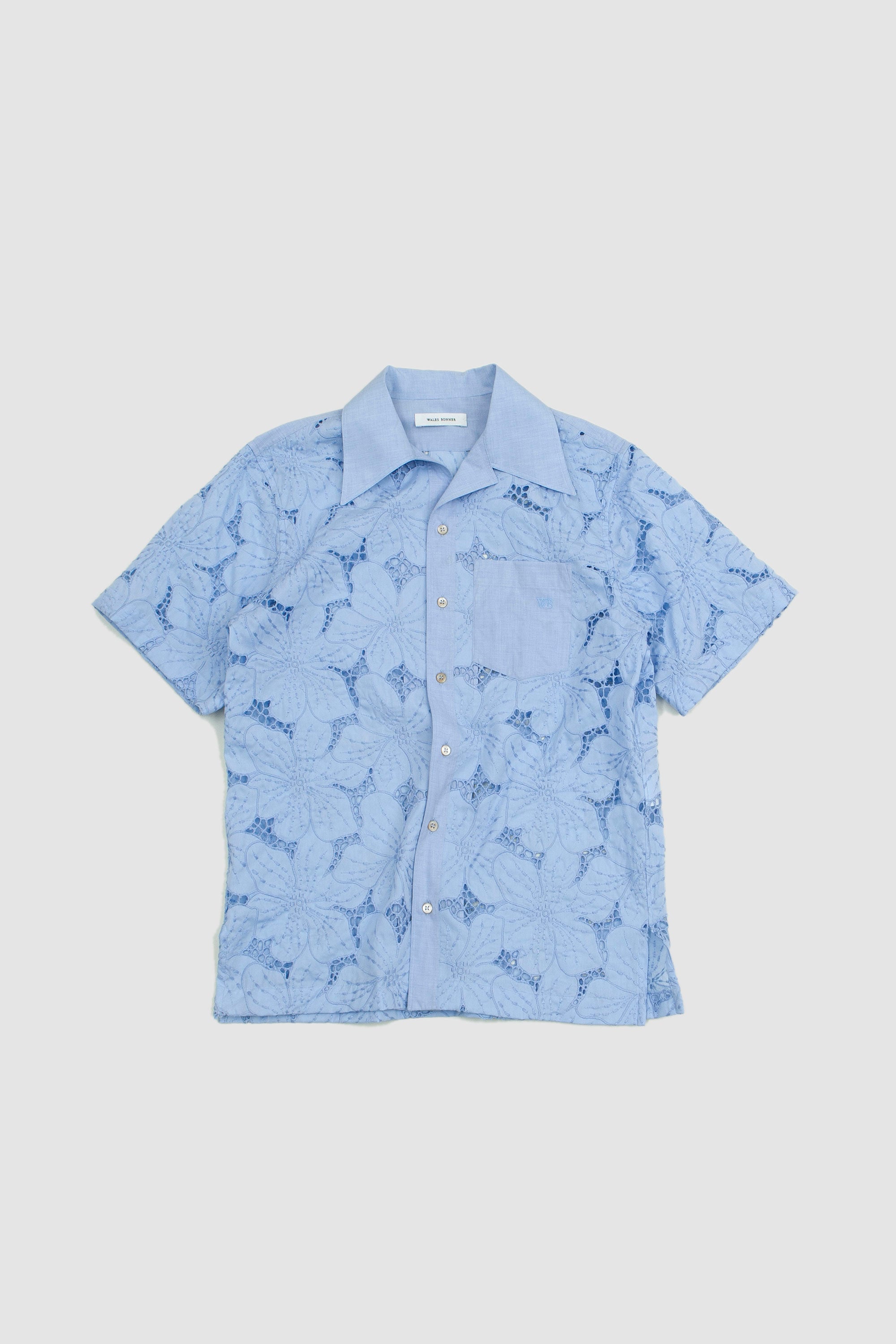 Highlife Bowling Shirt Light Blue Floral Lace