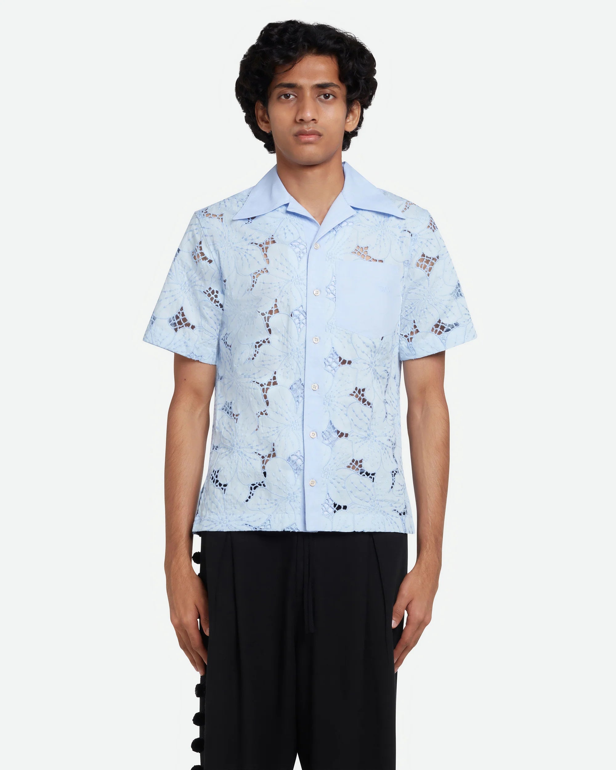 Highlife Bowling Shirt Light Blue Floral Lace_5