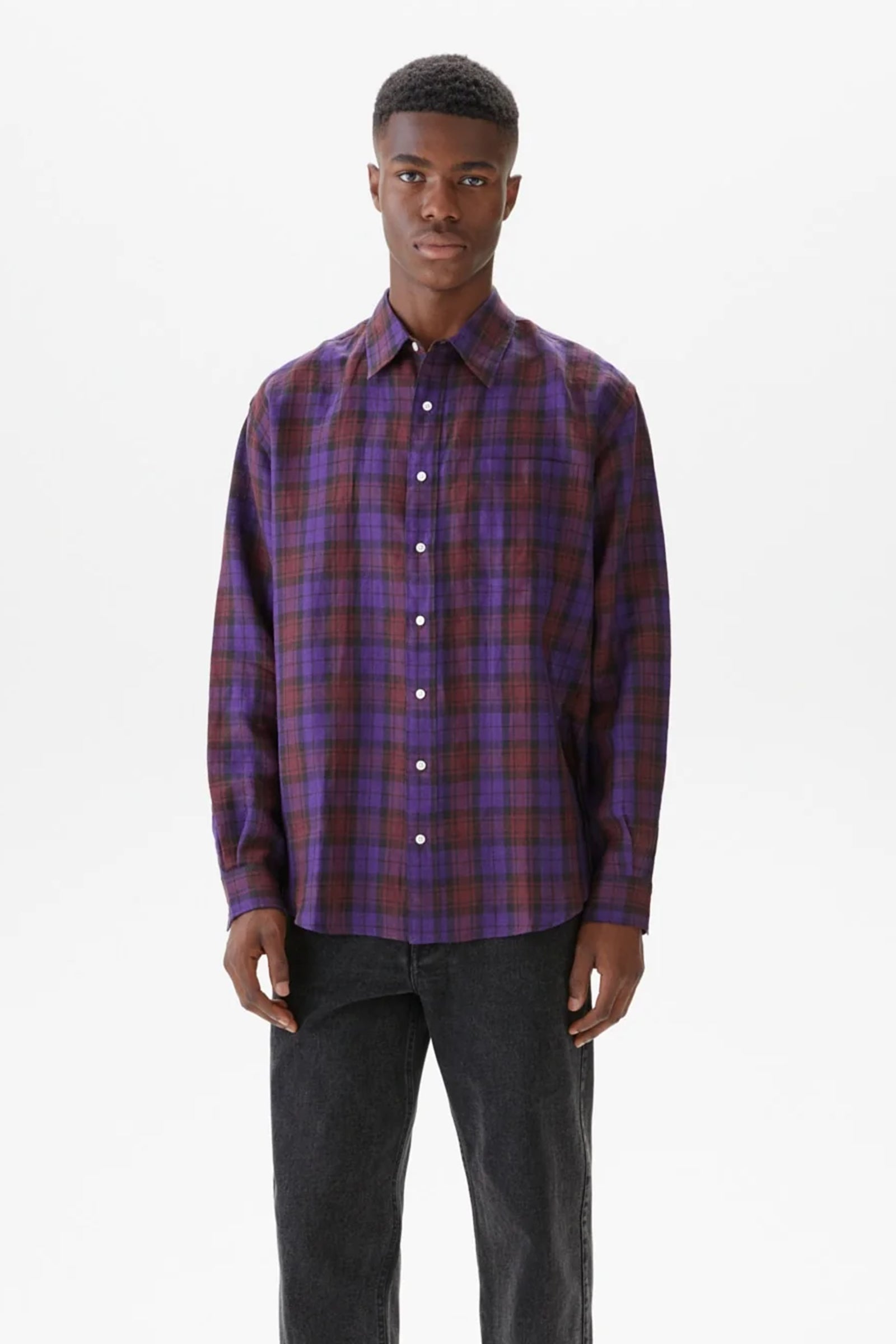Shirt Non-Binary Linen Purple Check_1