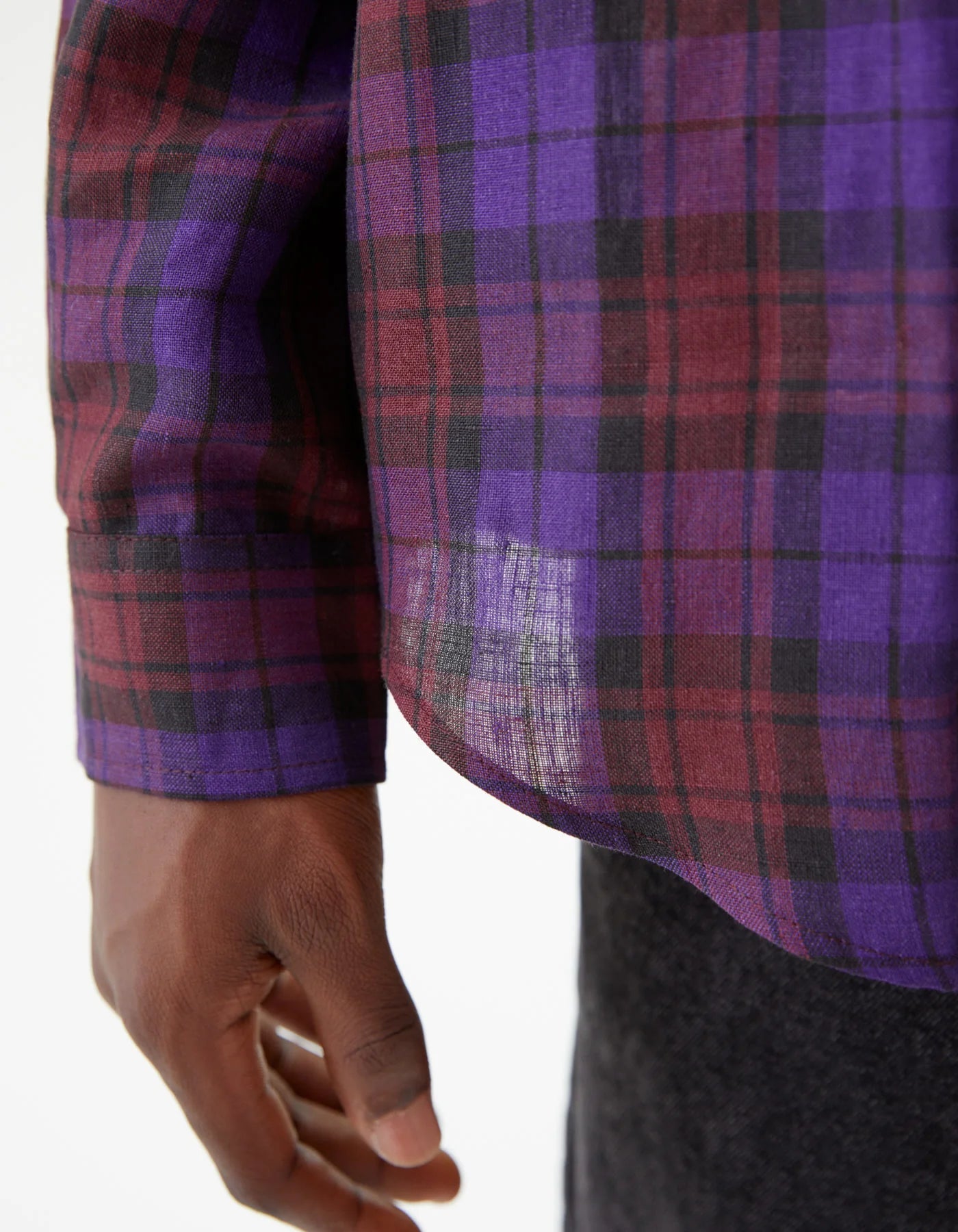 Shirt Non-Binary Linen Purple Check_3